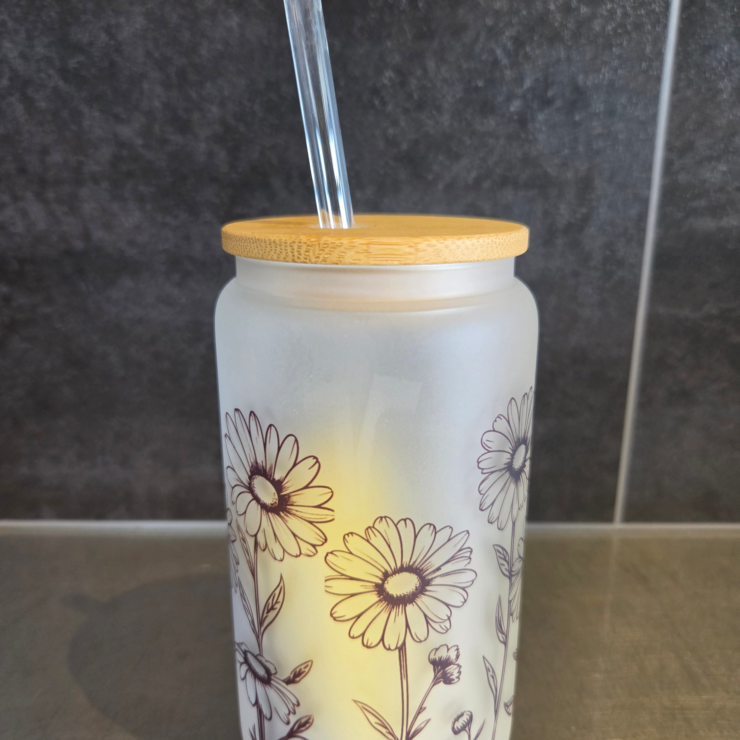 Verre givré- Marguerites brun