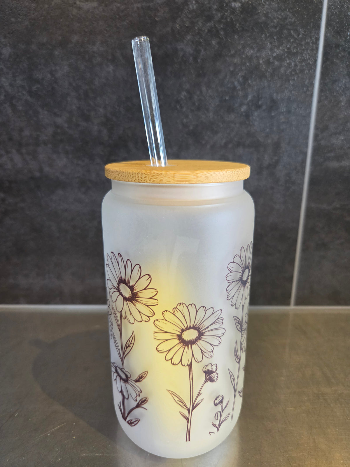 Verre givré- Marguerites brun