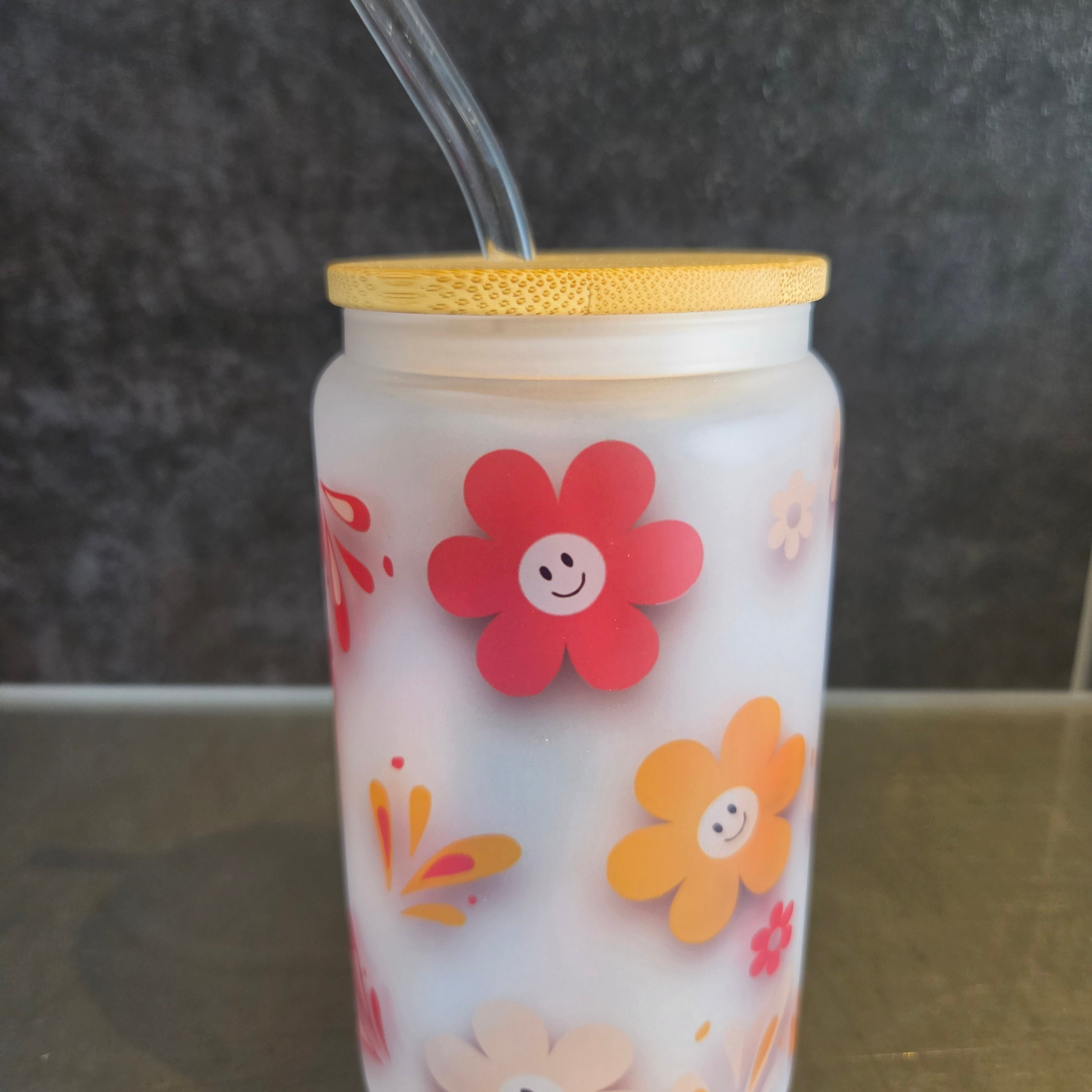 Verre givré- Marguerites sourires