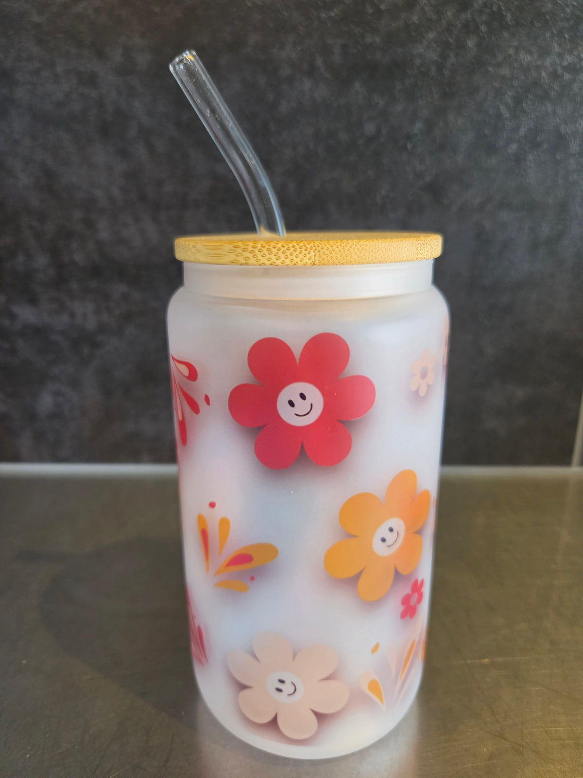 Verre givré- Marguerites sourires