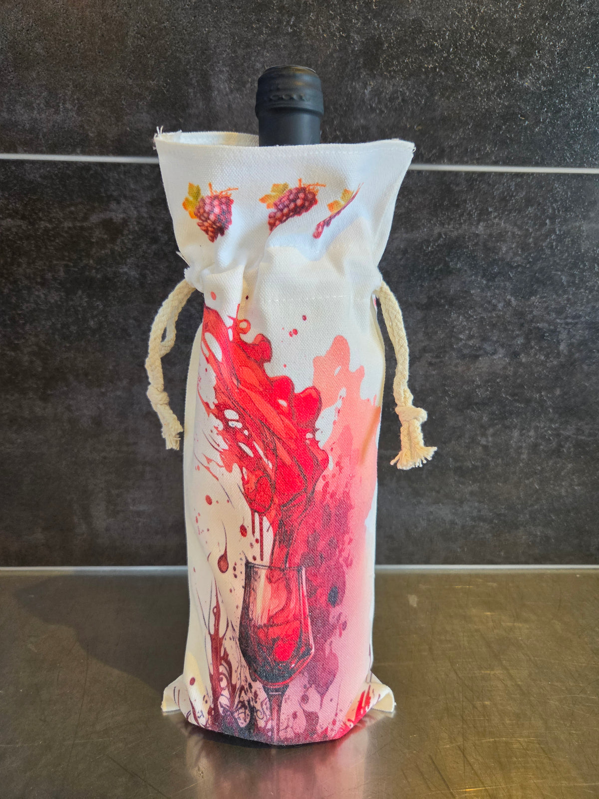 Sac à vin tissu- coupe de vin rouge