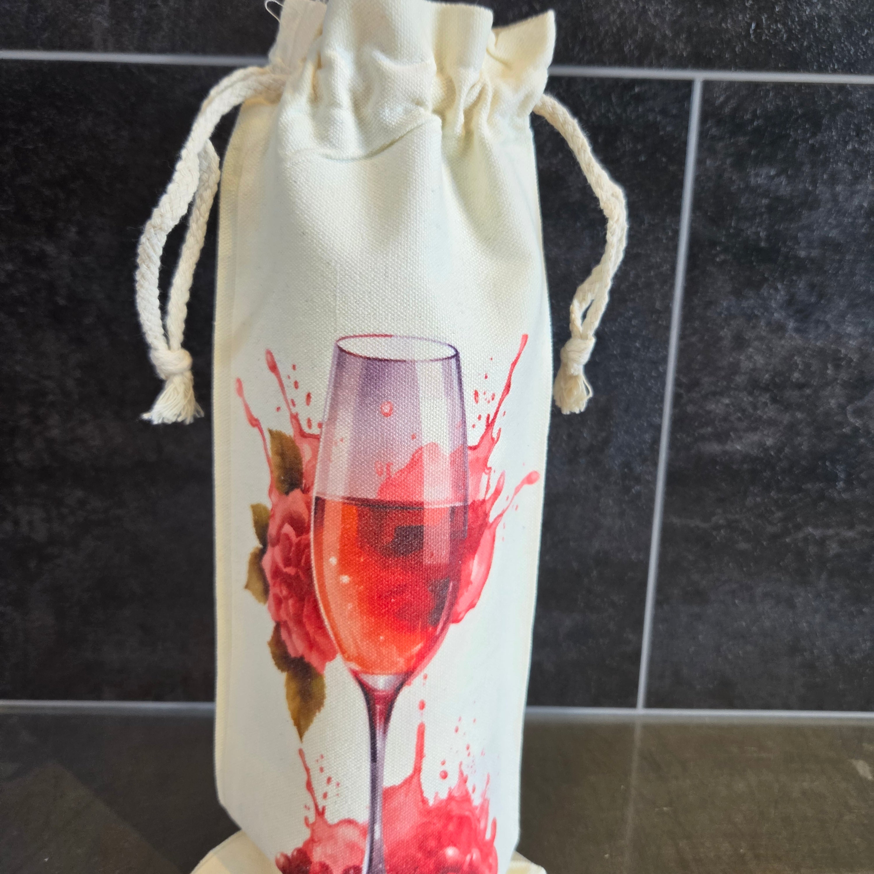 Sac à vin tissu- coupe de vin rosé