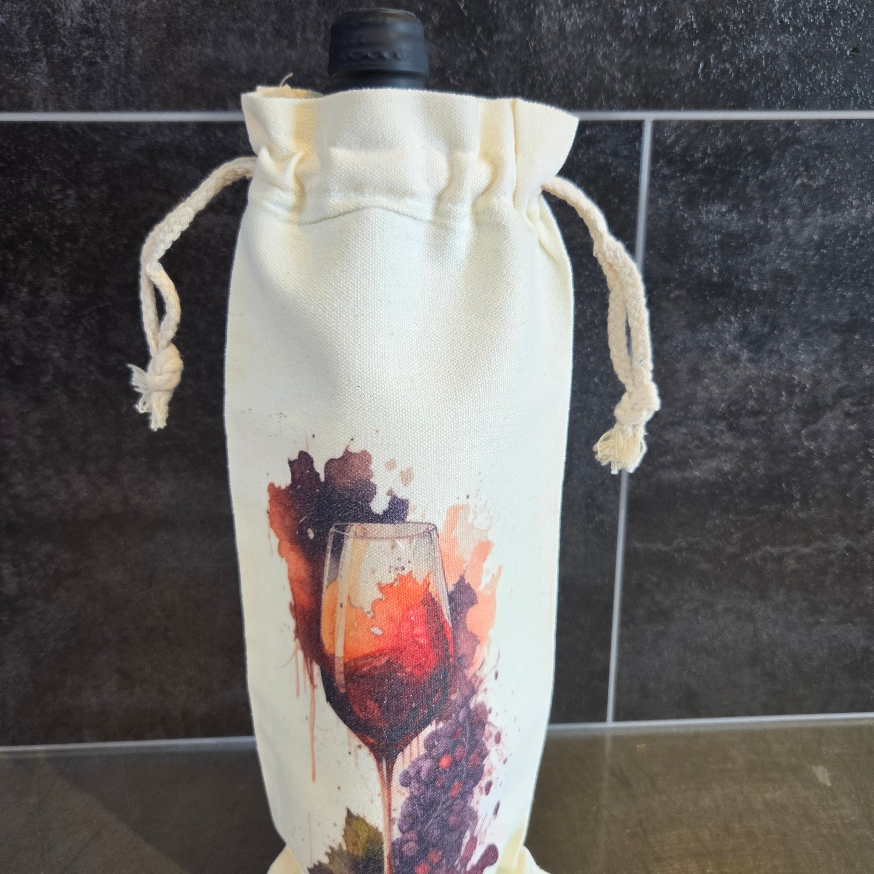 Sac à vin tissu- coupe de vin rouge
