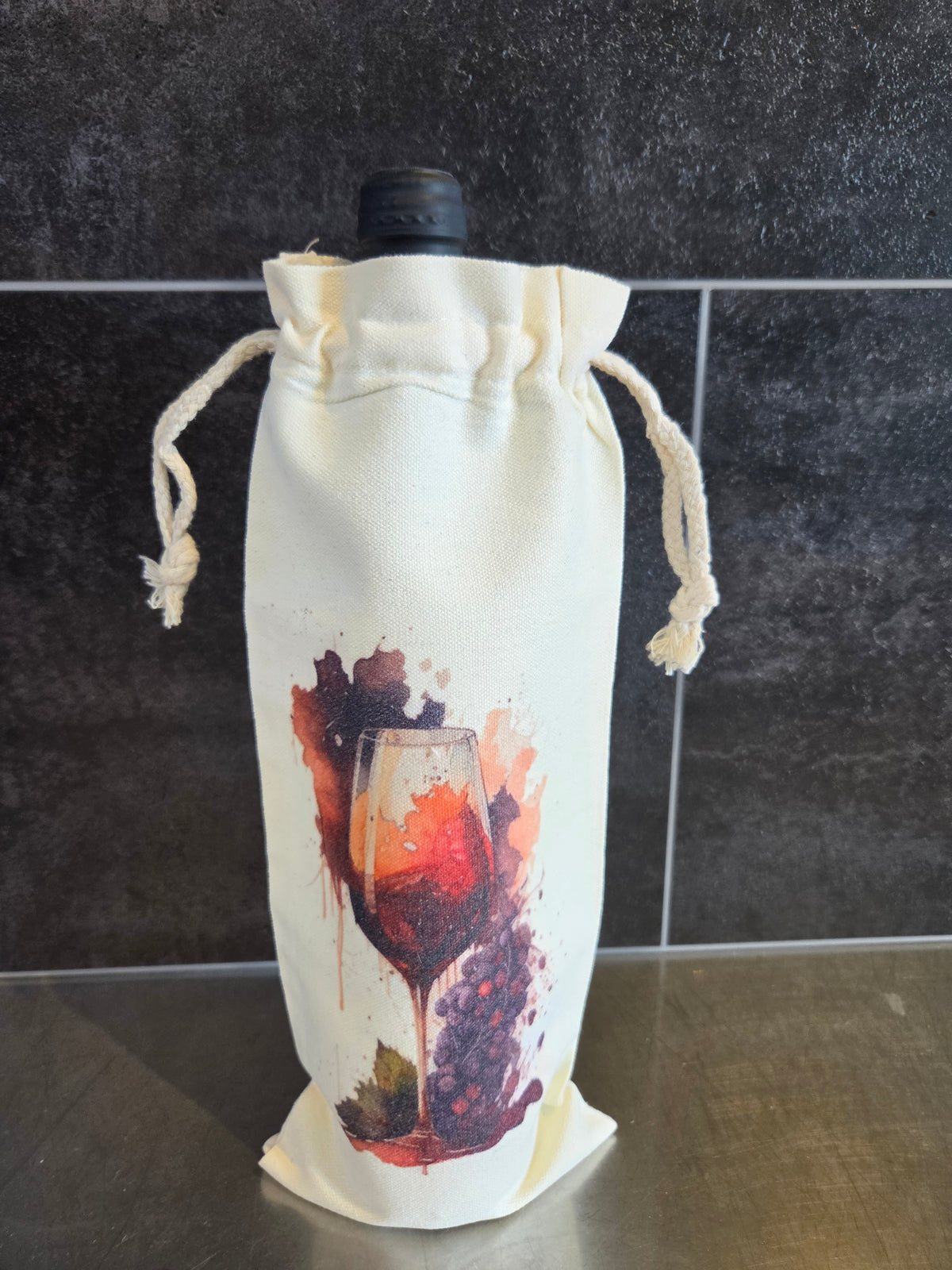 Sac à vin tissu- coupe de vin rouge