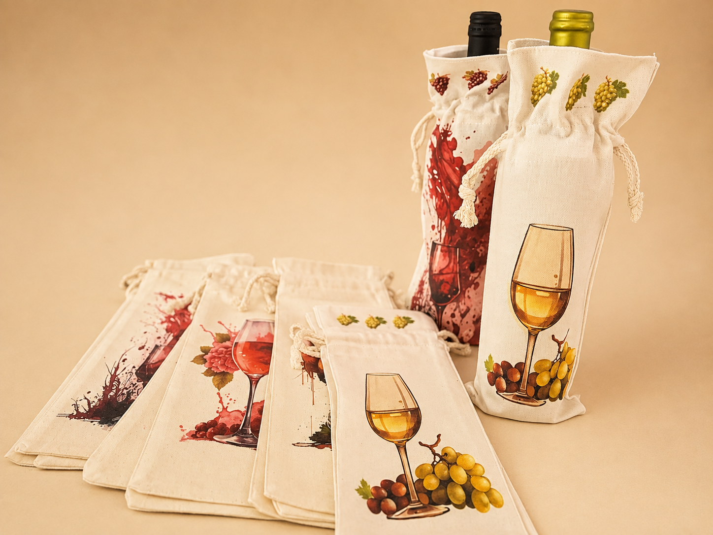 Sac à vin tissu- coupe de vin blanc