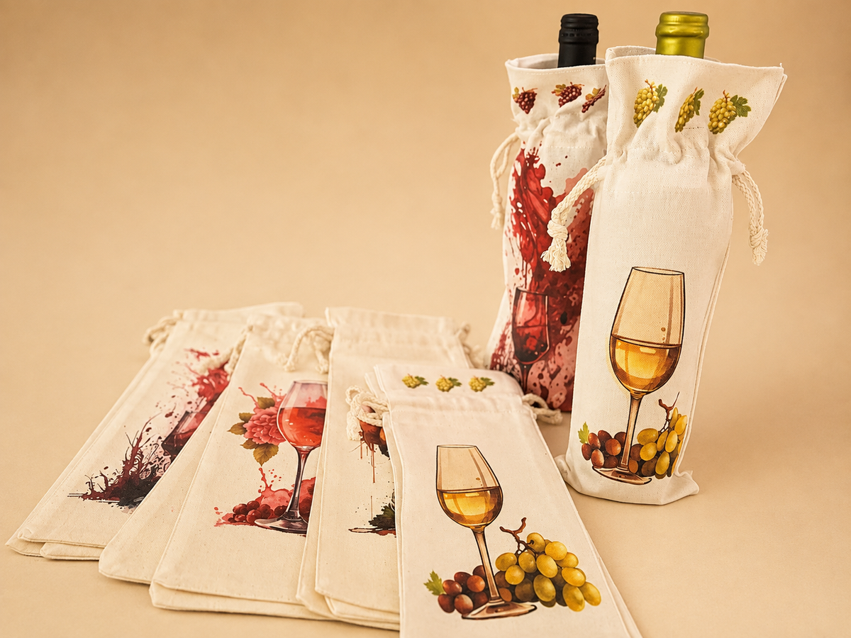 Sac à vin tissu- coupe de vin rouge
